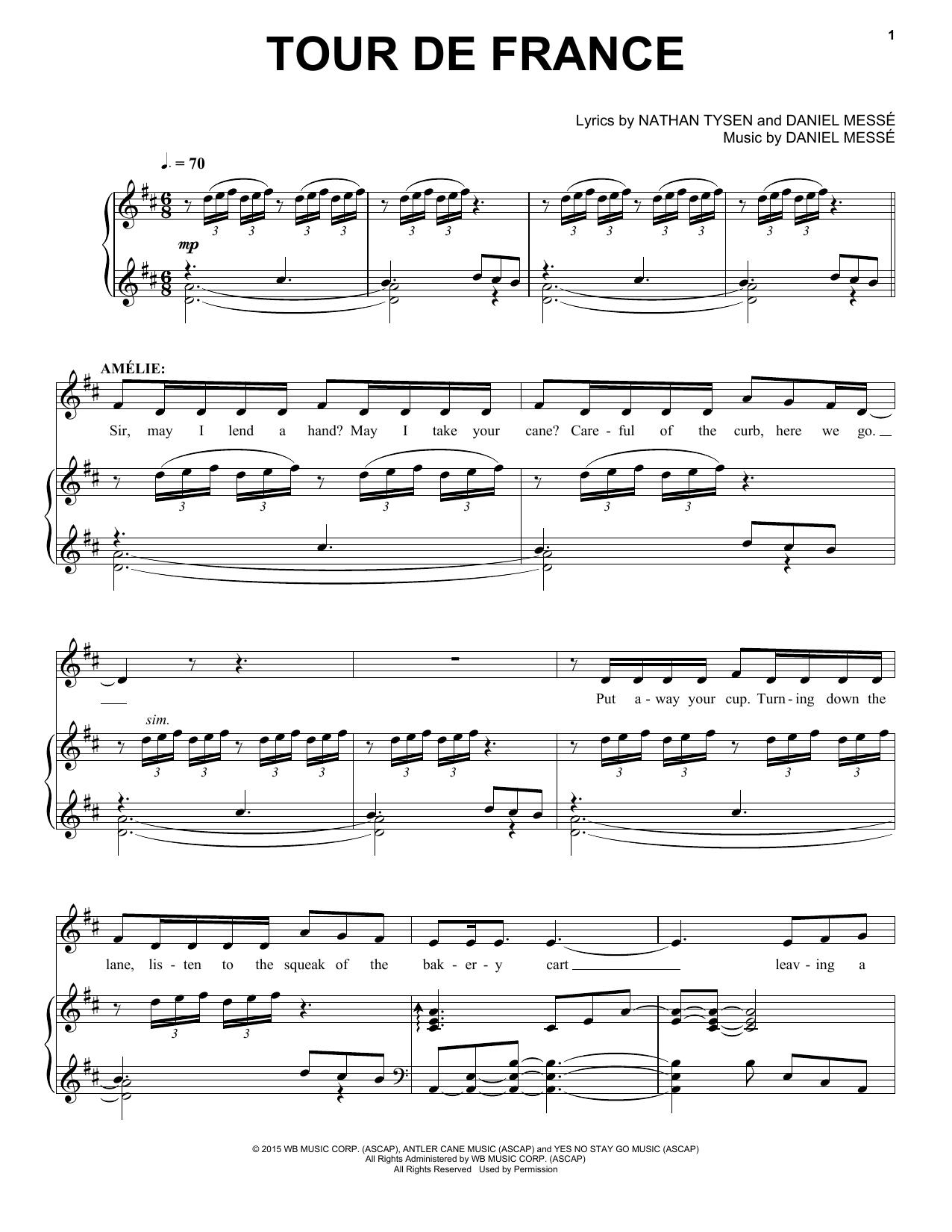 Download Nathan Tysen & Daniel Messé Tour De France Sheet Music and learn how to play Piano & Vocal PDF digital score in minutes