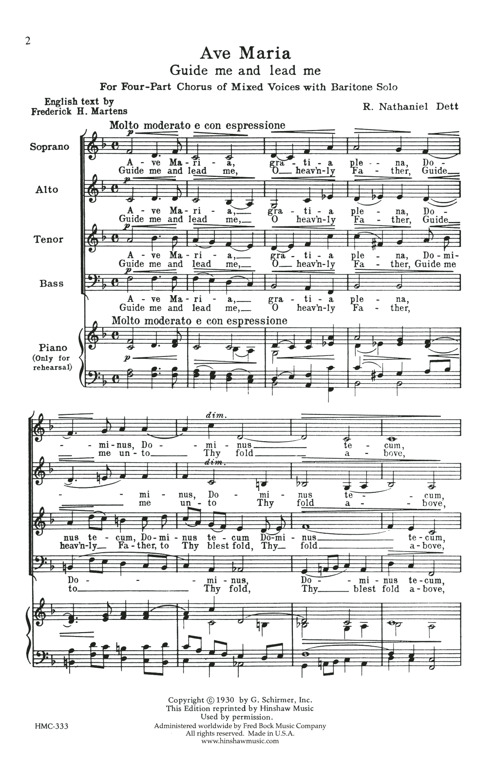Download Nathaniel Dett Ave Maria Sheet Music and learn how to play SATB Choir PDF digital score in minutes