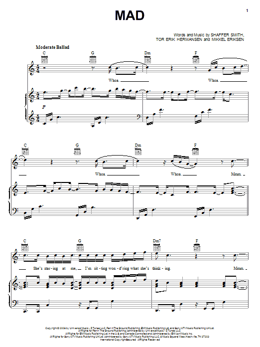 Download Ne-Yo Mad Sheet Music and learn how to play Piano, Vocal & Guitar (Right-Hand Melody) PDF digital score in minutes