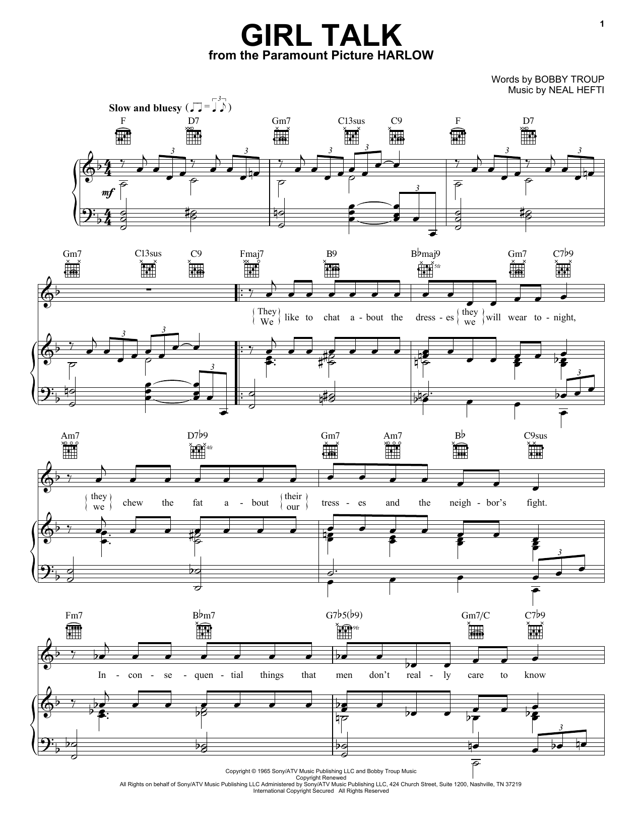 Download Neal Hefti Girl Talk Sheet Music and learn how to play Piano PDF digital score in minutes