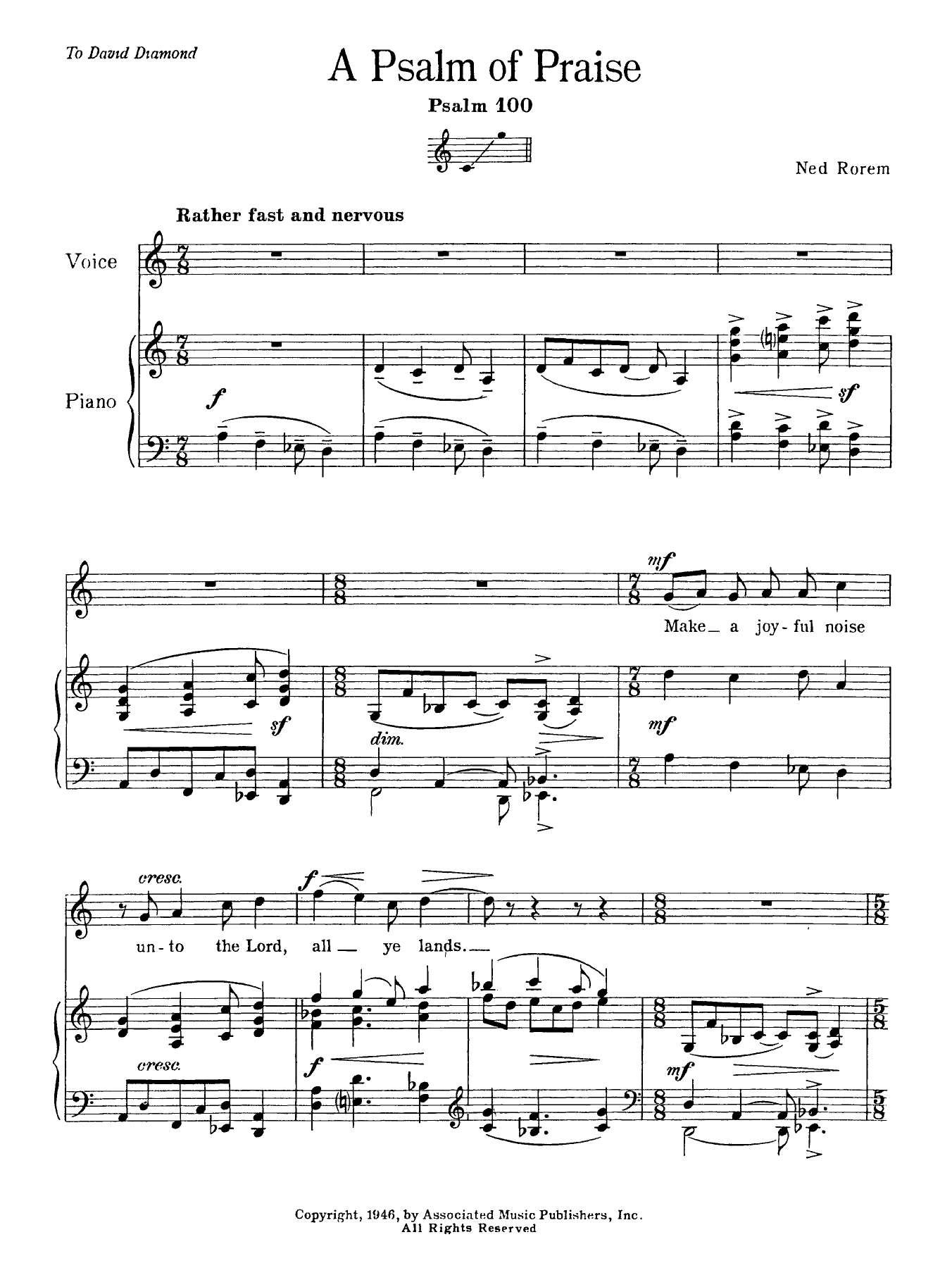 Download Ned Rorem Psalm Of Praise (Psalm 100) Sheet Music and learn how to play Voice PDF digital score in minutes