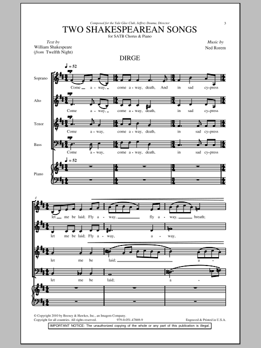 Download Ned Rorem Two Shakespearean Songs Sheet Music and learn how to play SATB PDF digital score in minutes