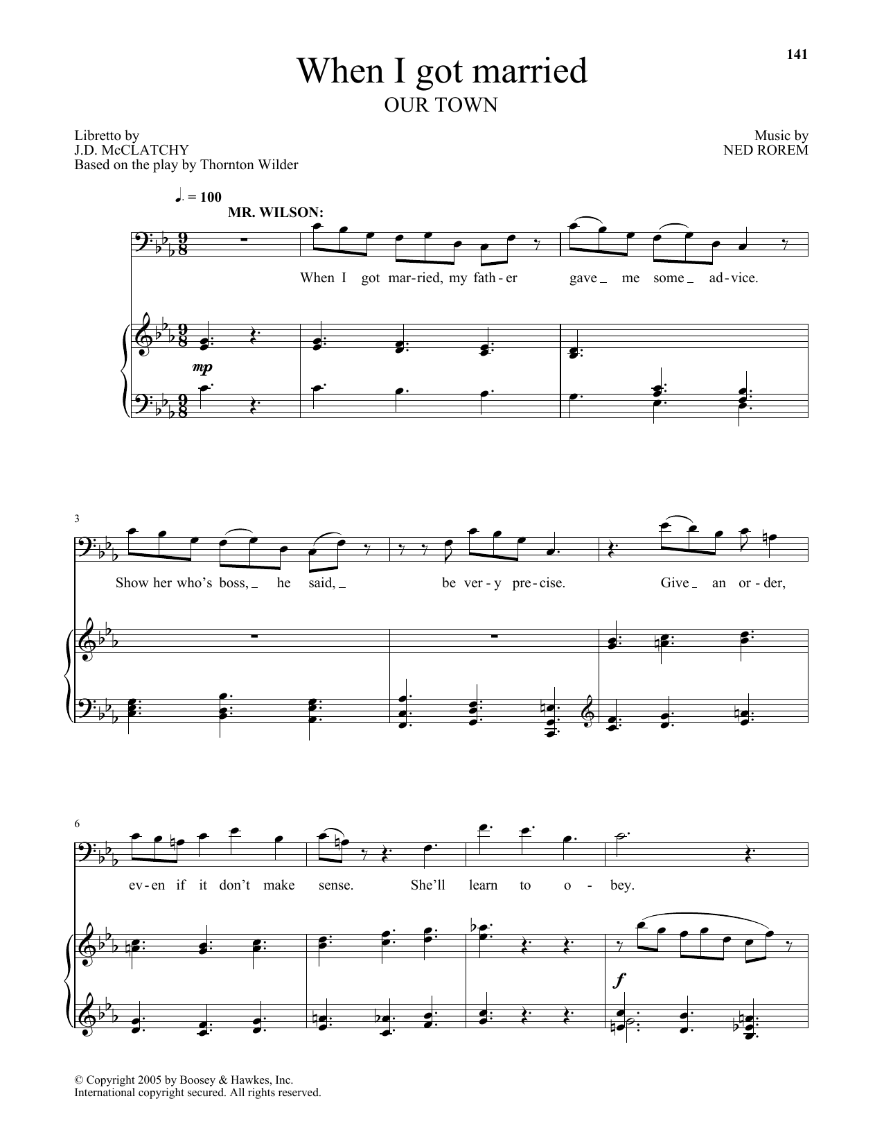 Download Ned Rorem When I got married (from Our Town) Sheet Music and learn how to play Piano & Vocal PDF digital score in minutes
