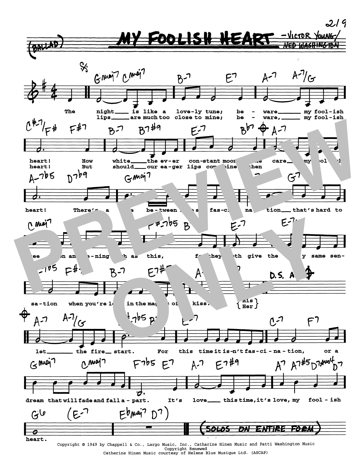 Download Ned Washington & Victor Young My Foolish Heart (Low Voice) Sheet Music and learn how to play Real Book – Melody, Lyrics & Chords PDF digital score in minutes