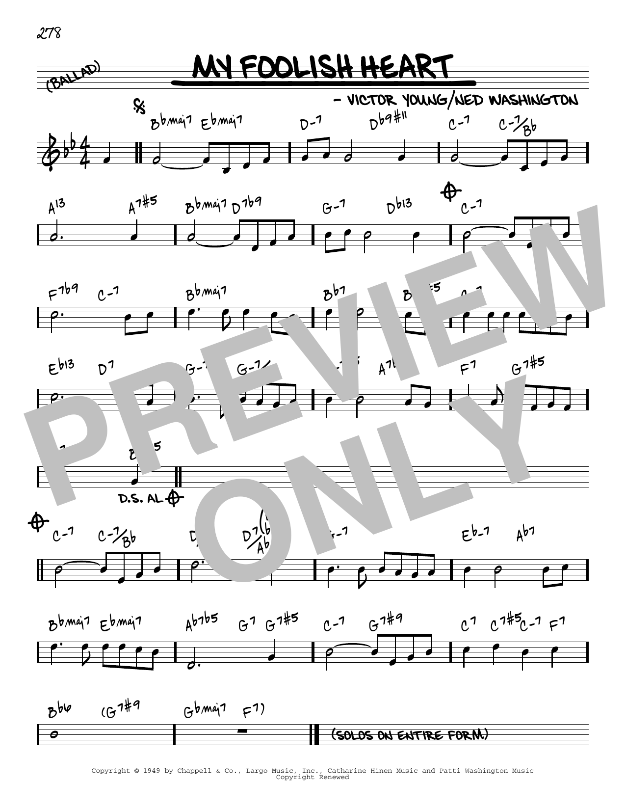 Download Ned Washington & Victor Young My Foolish Heart [Reharmonized version] (arr. Jack Grassel) Sheet Music and learn how to play Real Book – Melody & Chords PDF digital score in minutes