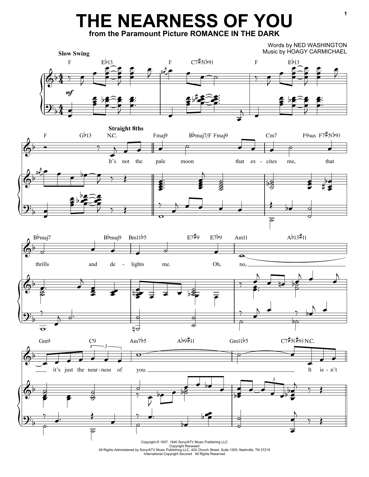 Download Ned Washington and Hoagy Carmichael The Nearness Of You [Jazz version] (arr. Brent Edstrom) Sheet Music and learn how to play Piano & Vocal PDF digital score in minutes