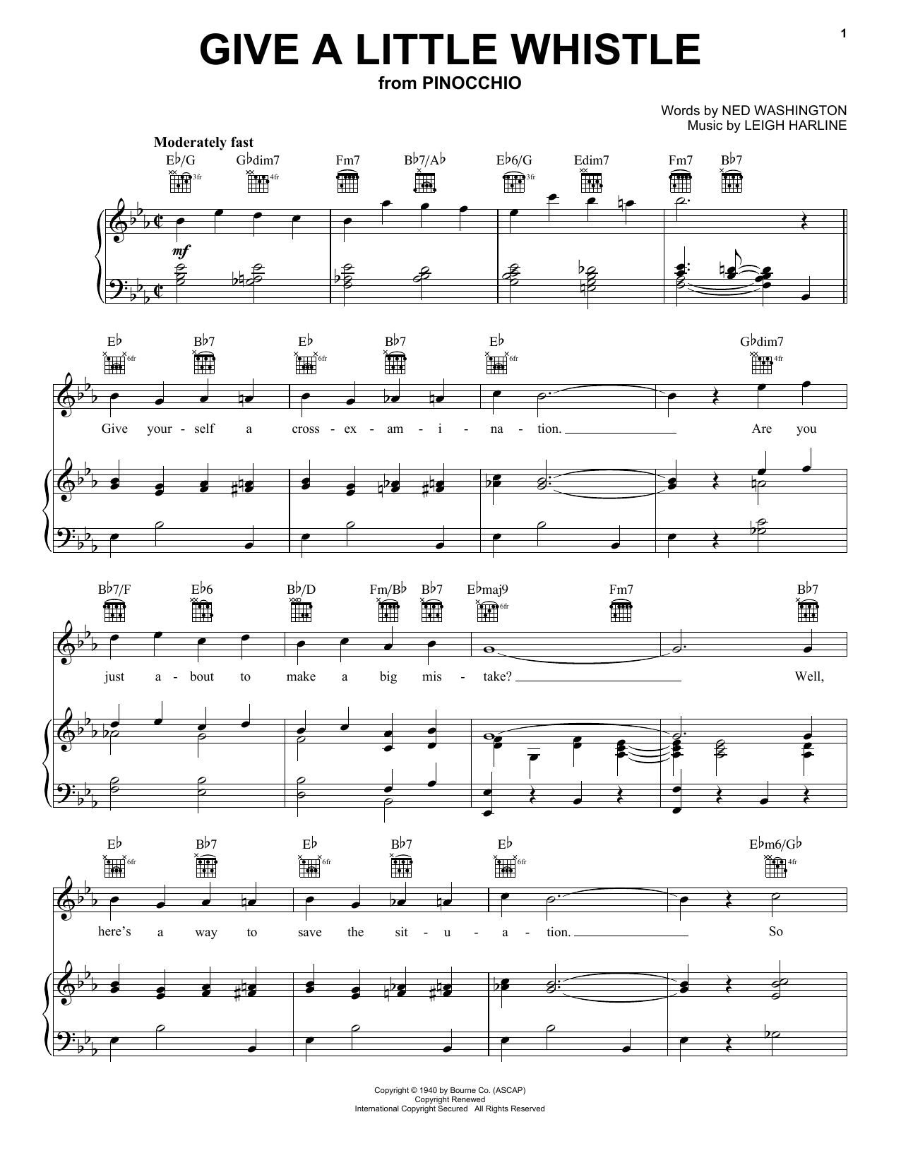 Download Ned Washington and Leigh Harline Give A Little Whistle (from Walt Disney's Pinocchio) Sheet Music and learn how to play Guitar Chords/Lyrics PDF digital score in minutes