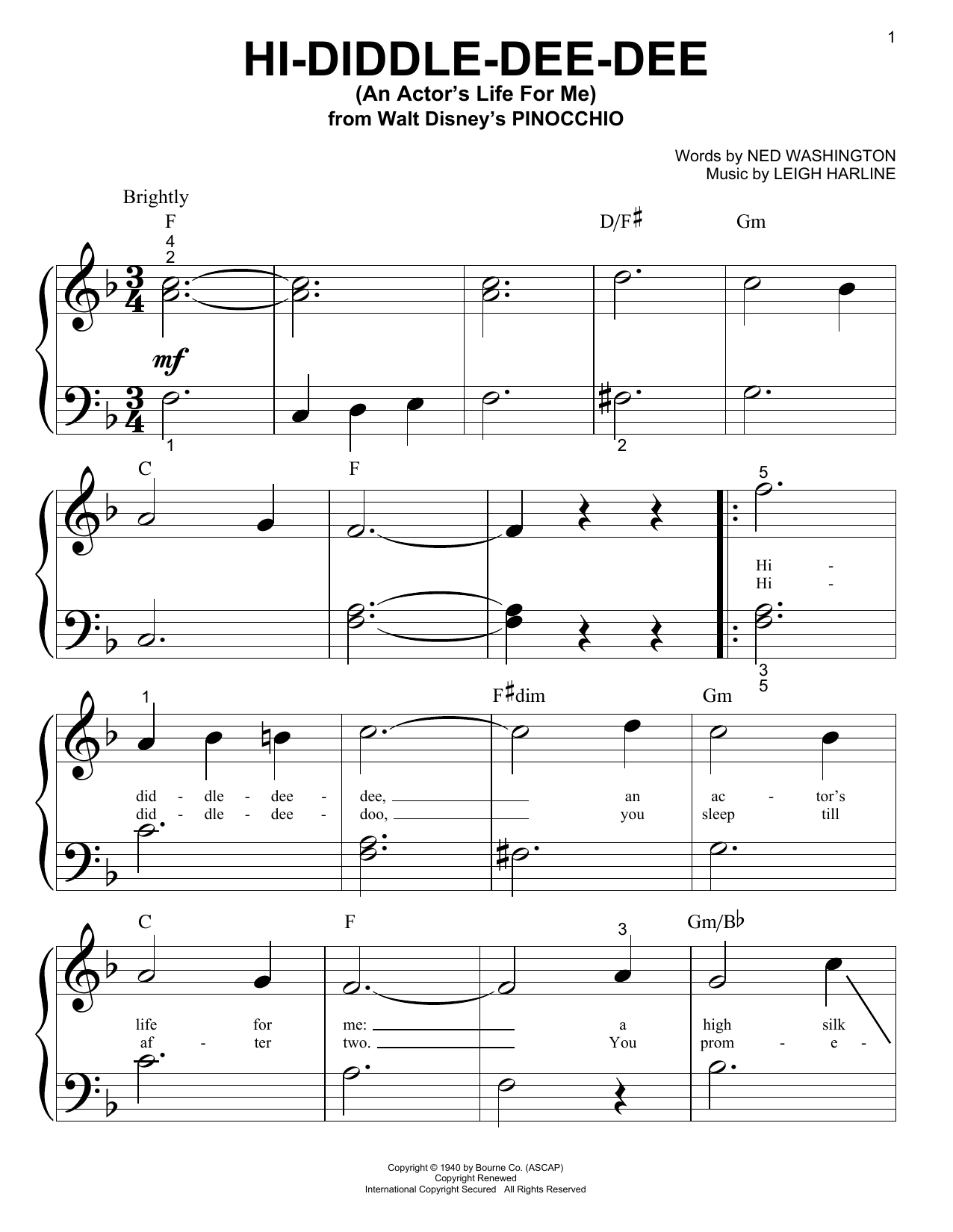 Download Ned Washington and Leigh Harline Hi-Diddle-Dee-Dee (An Actor's Life For Me) (from Pinocchio) Sheet Music and learn how to play Bells Solo PDF digital score in minutes