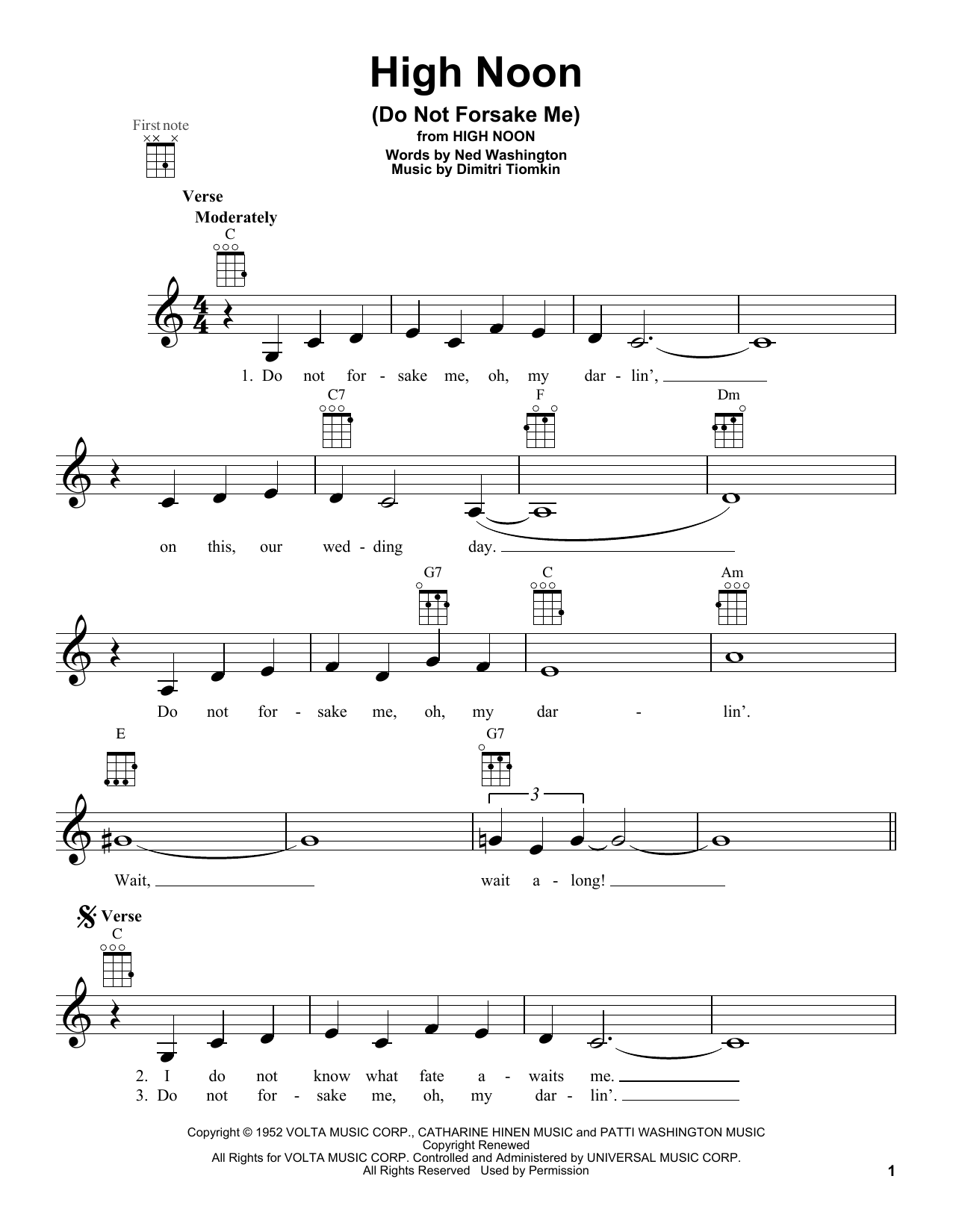 Download Ned Washington High Noon (Do Not Forsake Me) Sheet Music and learn how to play Melody Line, Lyrics & Chords PDF digital score in minutes