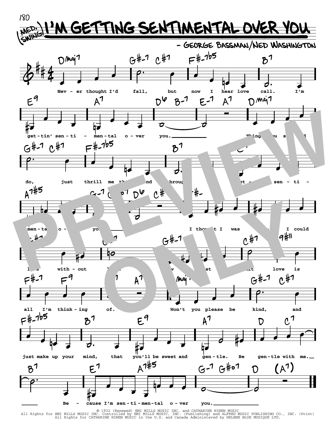 Download Ned Washington I'm Getting Sentimental Over You (Low Voice) Sheet Music and learn how to play Real Book – Melody, Lyrics & Chords PDF digital score in minutes