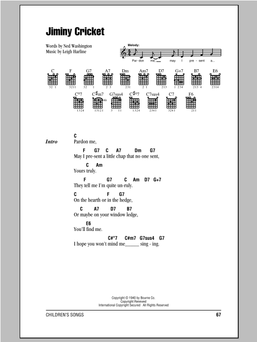 Download Ned Washington Jiminy Cricket Sheet Music and learn how to play Melody Line, Lyrics & Chords PDF digital score in minutes