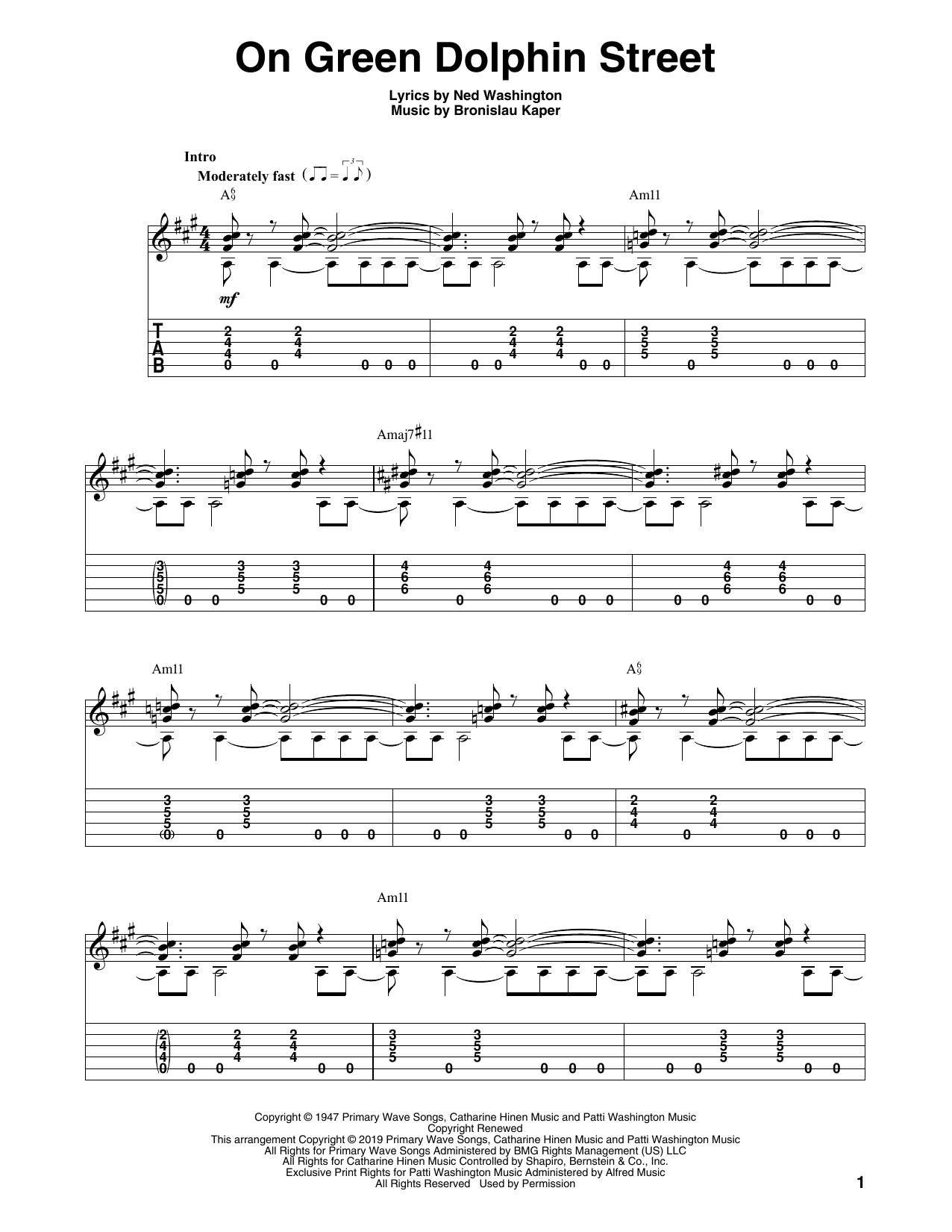 Download Ned Washington On Green Dolphin Street (arr. Bill LaFleur) Sheet Music and learn how to play Solo Guitar PDF digital score in minutes