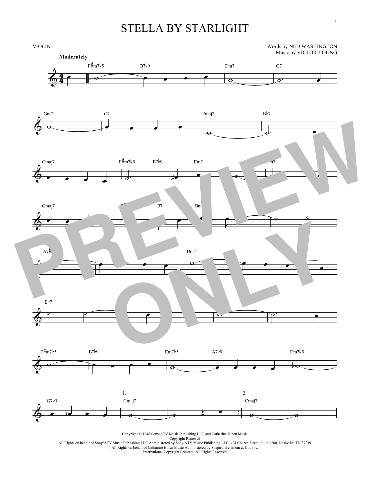 Download Ned Washington Stella By Starlight Sheet Music and learn how to play Violin PDF digital score in minutes