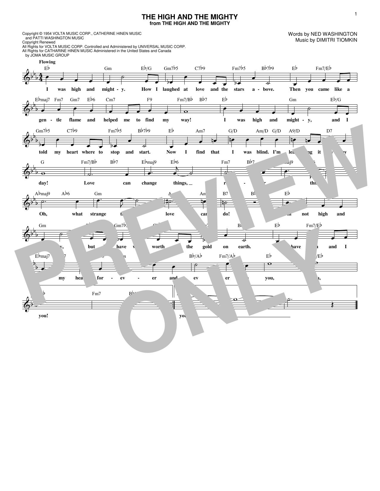Download Ned Washington The High And The Mighty Sheet Music and learn how to play Melody Line, Lyrics & Chords PDF digital score in minutes