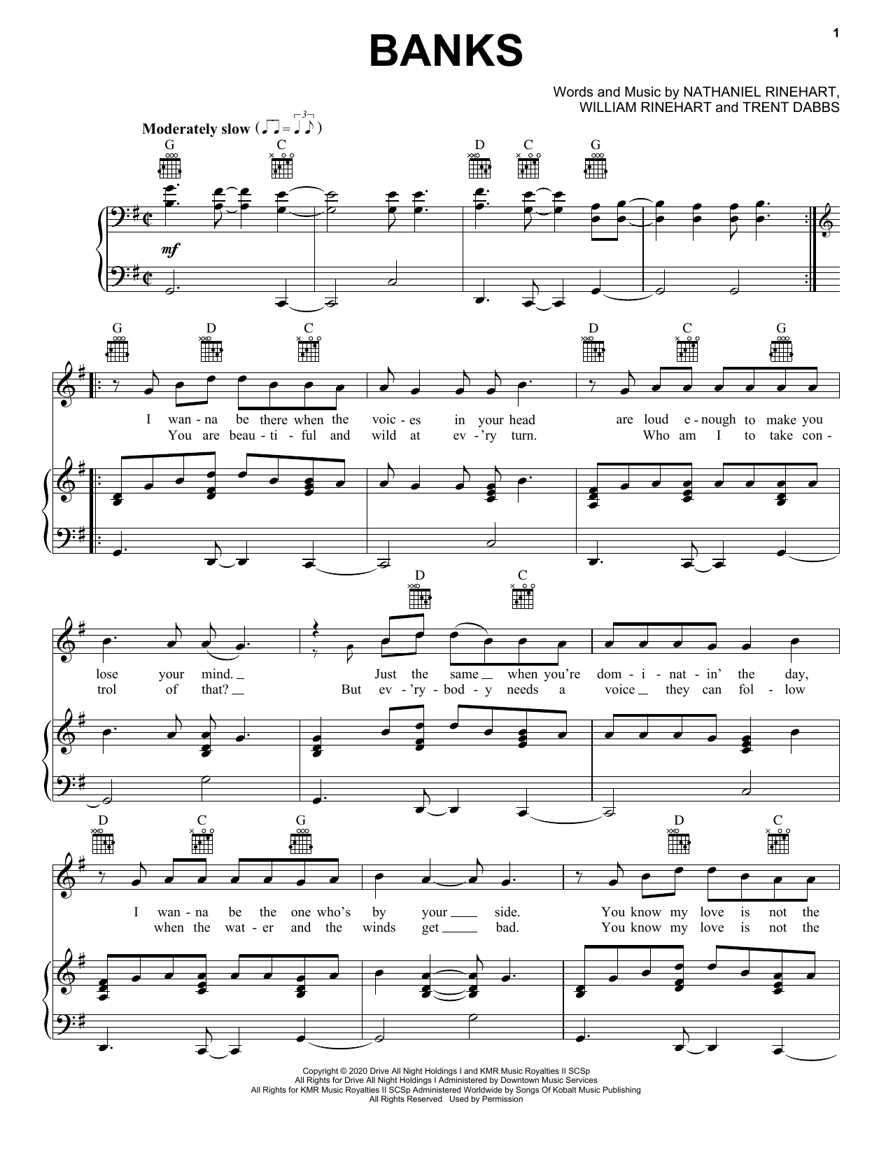 Download NEEDTOBREATHE Banks Sheet Music and learn how to play Piano, Vocal & Guitar Chords (Right-Hand Melody) PDF digital score in minutes