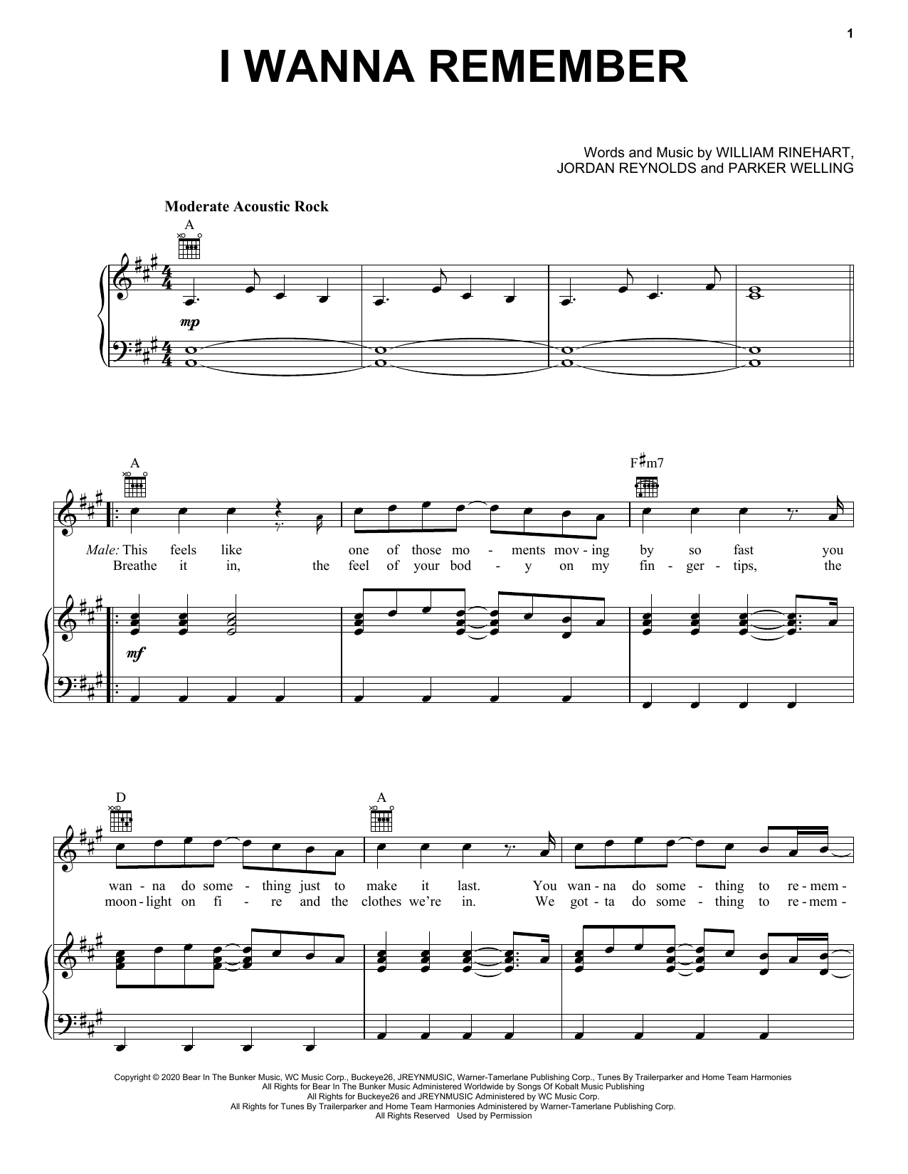 Download NEEDTOBREATHE I Wanna Remember (feat. Carrie Underwood) Sheet Music and learn how to play Piano, Vocal & Guitar Chords (Right-Hand Melody) PDF digital score in minutes