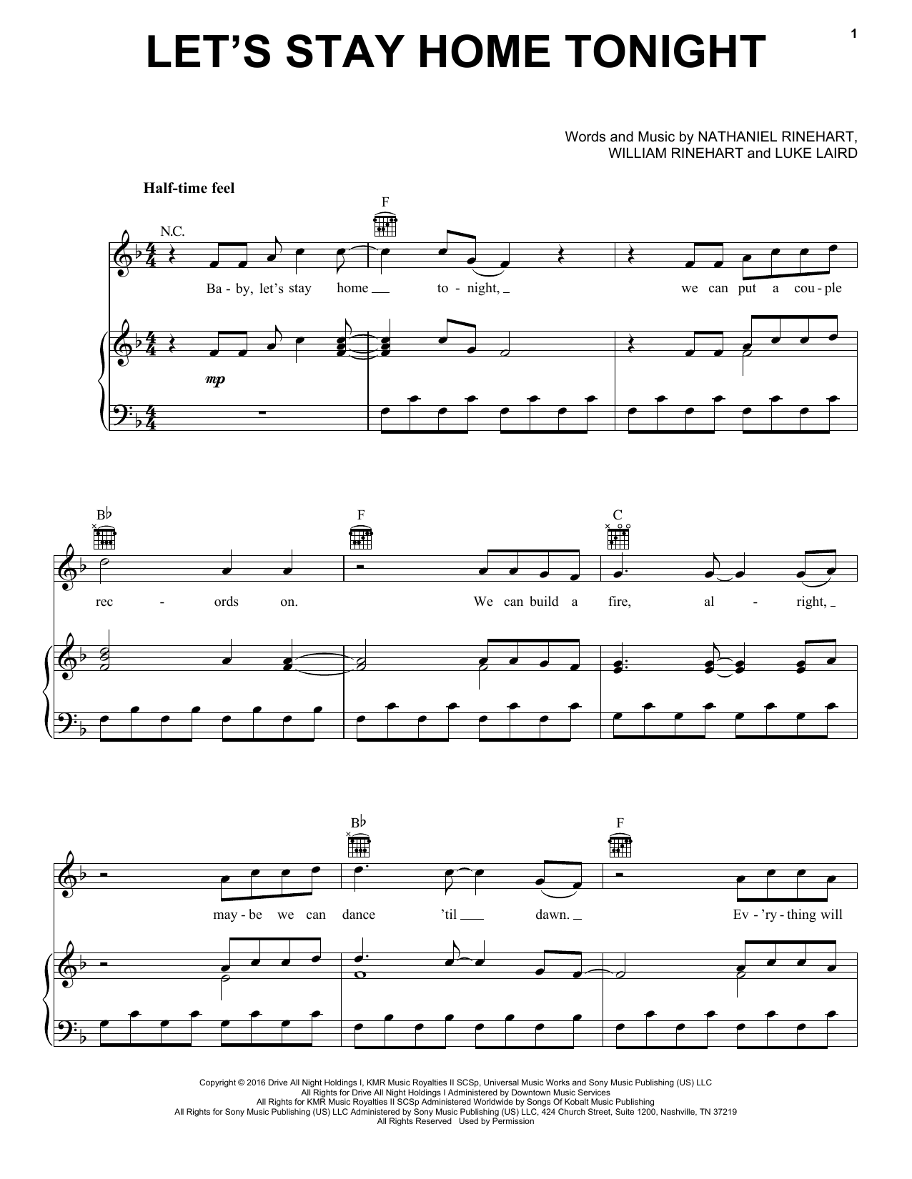 Download NEEDTOBREATHE Let's Stay Home Tonight Sheet Music and learn how to play Piano, Vocal & Guitar Chords (Right-Hand Melody) PDF digital score in minutes
