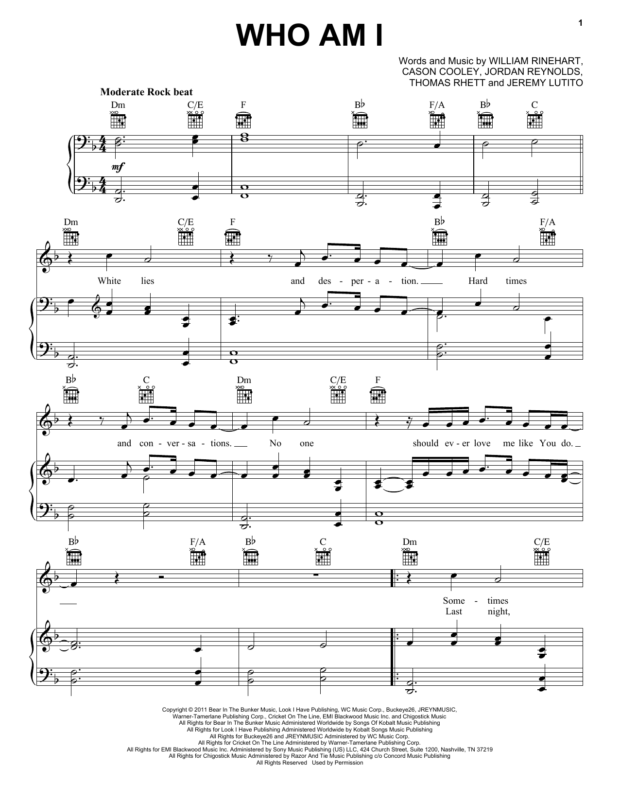 Download NEEDTOBREATHE Who Am I Sheet Music and learn how to play Piano, Vocal & Guitar Chords (Right-Hand Melody) PDF digital score in minutes