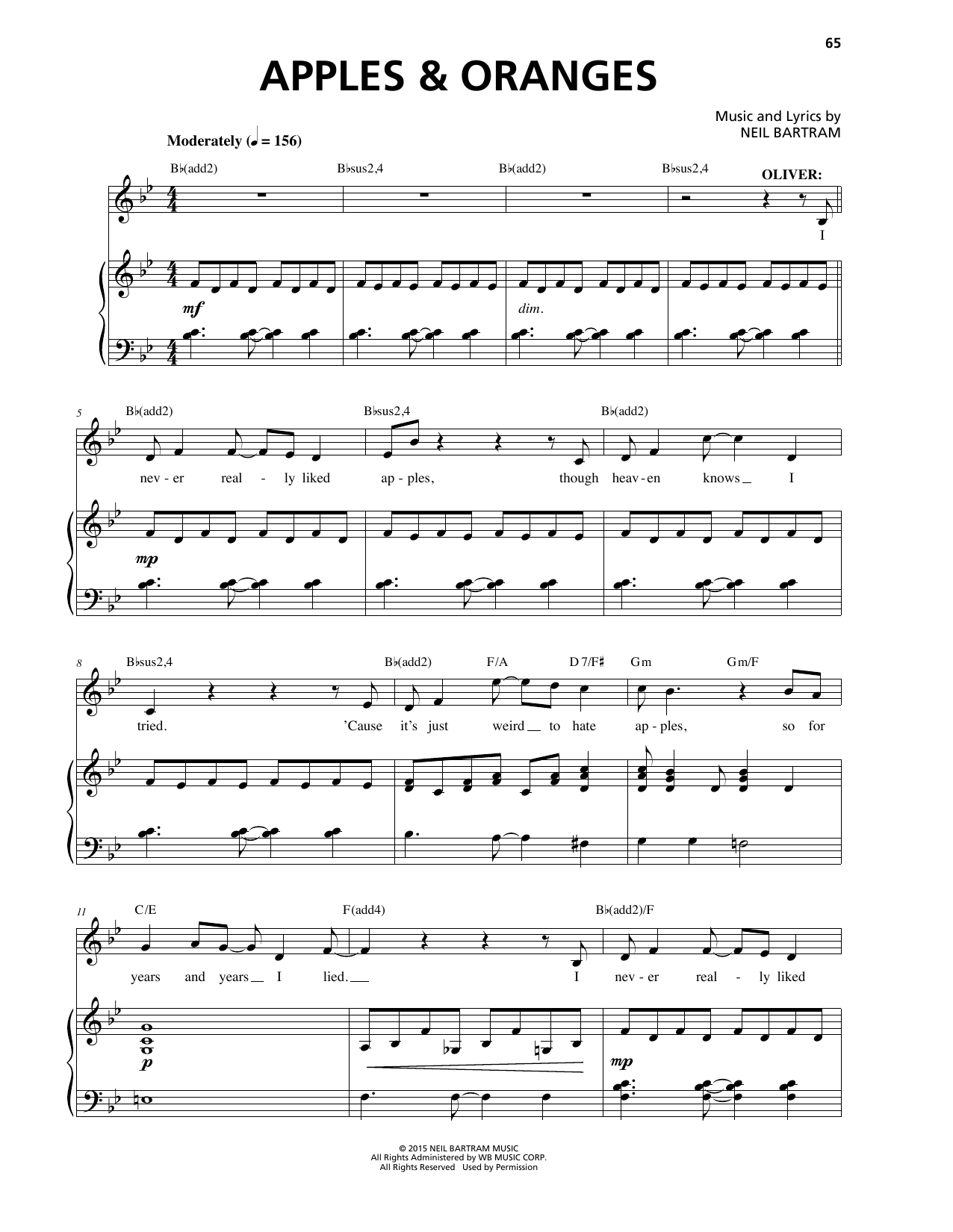 Download Neil Bartram Apples & Oranges Sheet Music and learn how to play Piano & Vocal PDF digital score in minutes