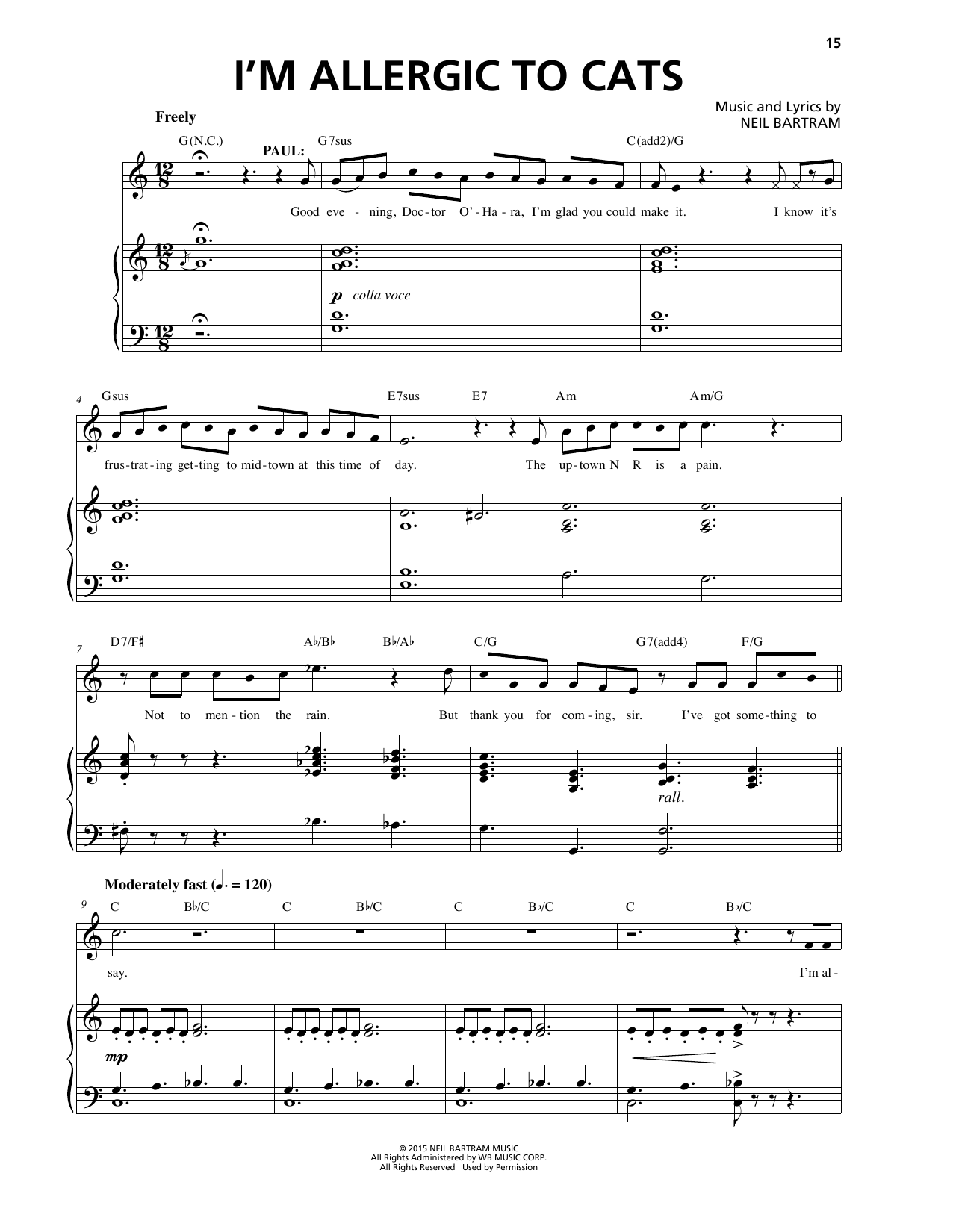 Download Neil Bartram I'm Allergic To Cats Sheet Music and learn how to play Piano & Vocal PDF digital score in minutes