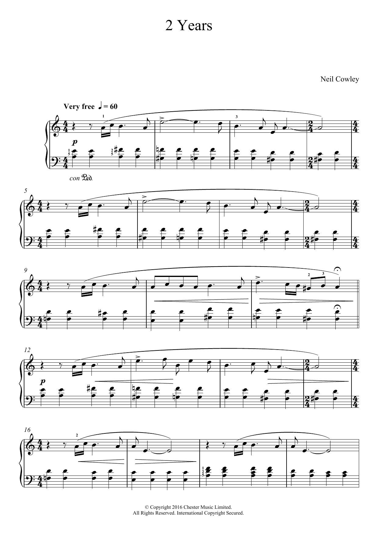 Download Neil Cowley 2 Years Sheet Music and learn how to play Easy Piano PDF digital score in minutes