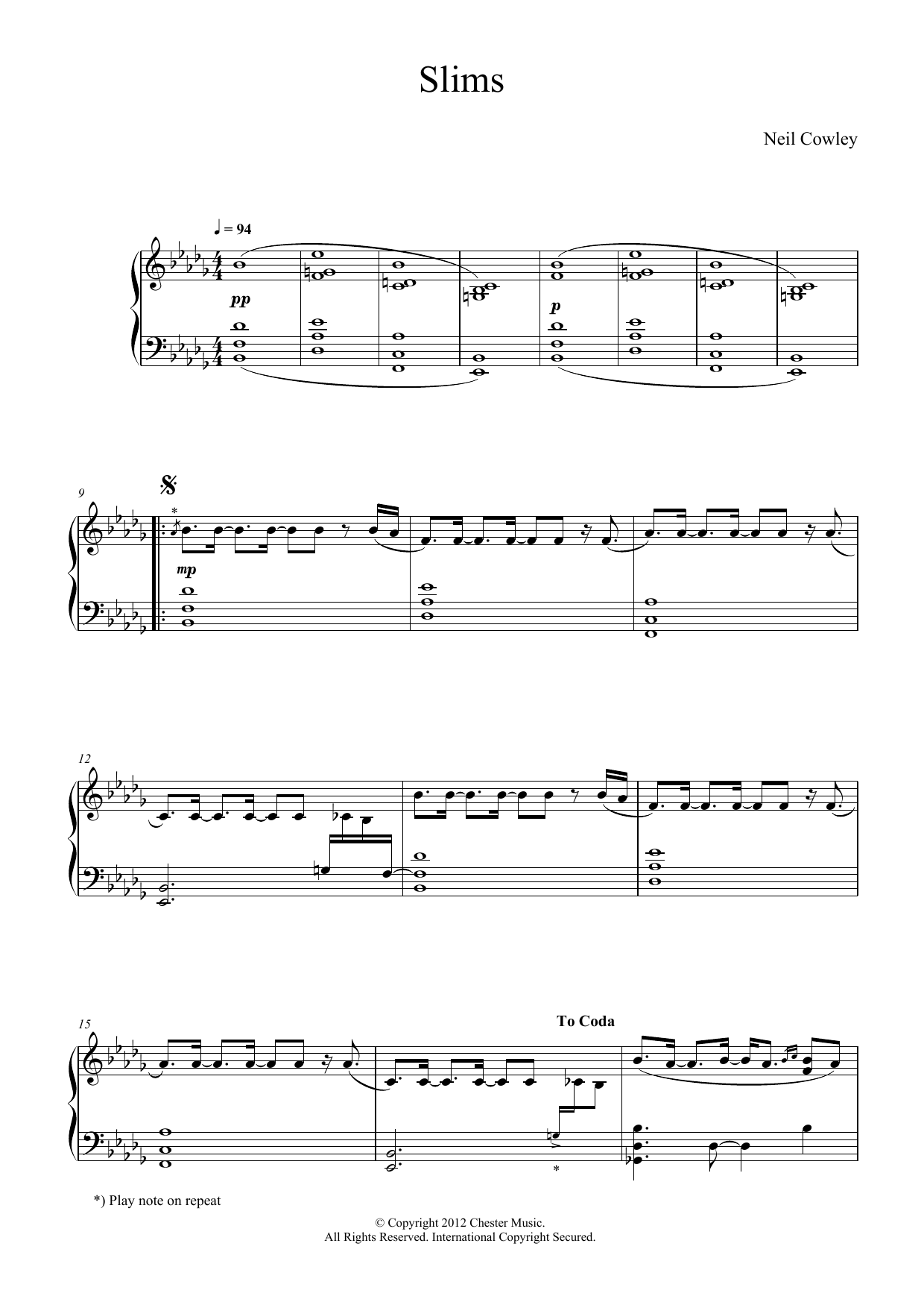 Download Neil Cowley Slims Sheet Music and learn how to play Piano PDF digital score in minutes