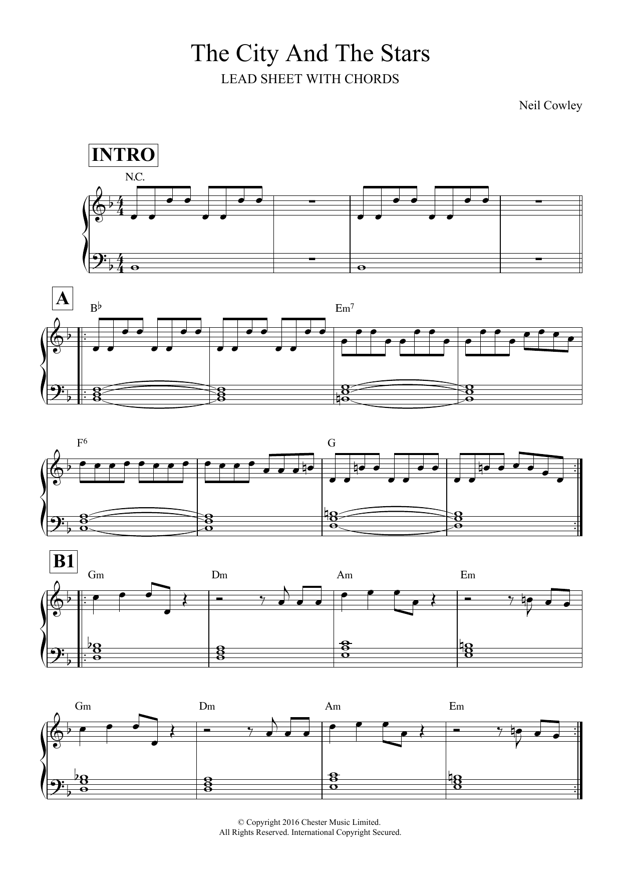 Download Neil Cowley Trio The City And The Stars (competition version) Sheet Music and learn how to play Melody Line & Chords PDF digital score in minutes