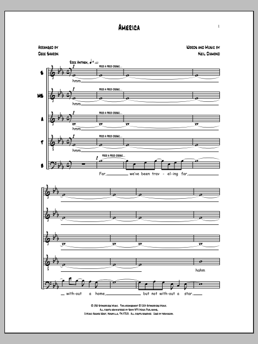 Download Neil Diamond America (arr. Neil Diamond) Sheet Music and learn how to play SSATB Choir PDF digital score in minutes