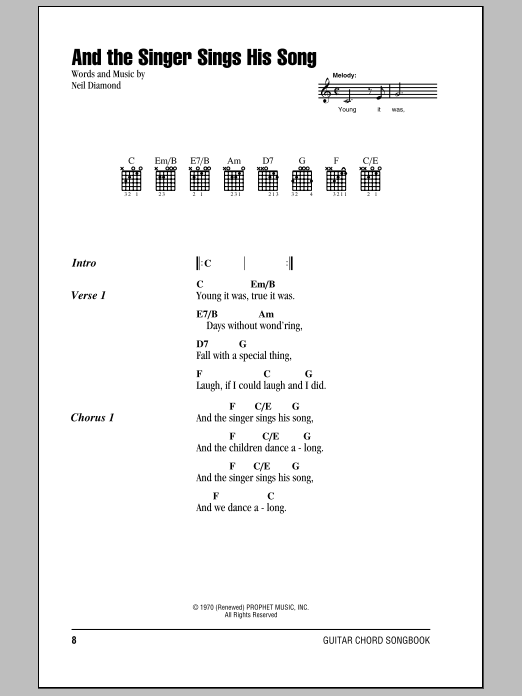 Download Neil Diamond And The Singer Sings His Song Sheet Music and learn how to play Lyrics & Chords PDF digital score in minutes