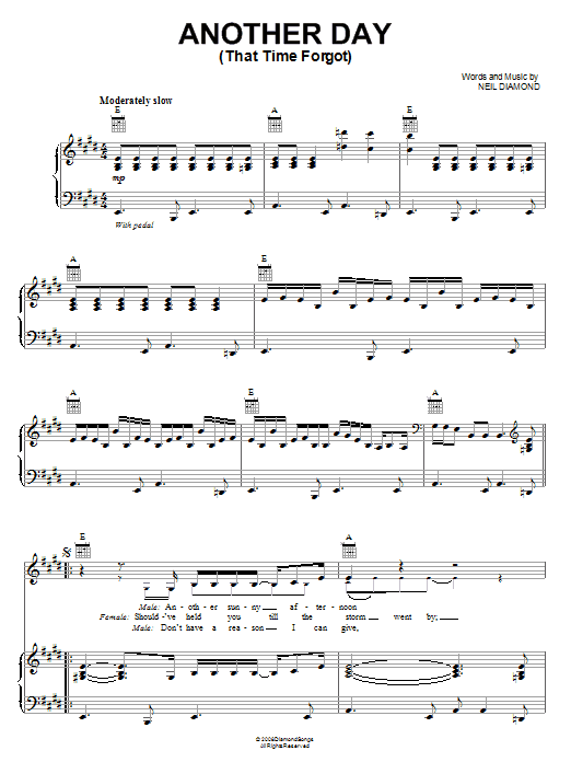 Download Neil Diamond Another Day (That Time Forgot) Sheet Music and learn how to play Piano, Vocal & Guitar (Right-Hand Melody) PDF digital score in minutes