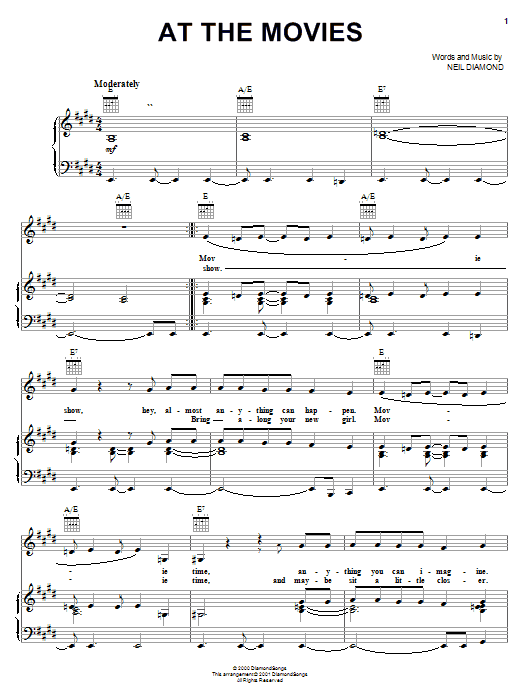 Download Neil Diamond At The Movies Sheet Music and learn how to play Piano, Vocal & Guitar (Right-Hand Melody) PDF digital score in minutes