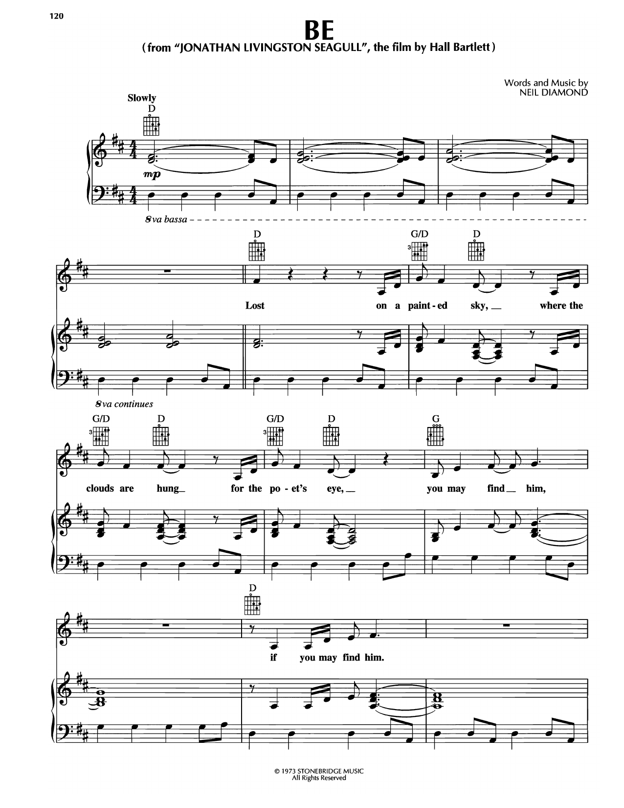 Download Neil Diamond Be Sheet Music and learn how to play Piano, Vocal & Guitar Chords (Right-Hand Melody) PDF digital score in minutes