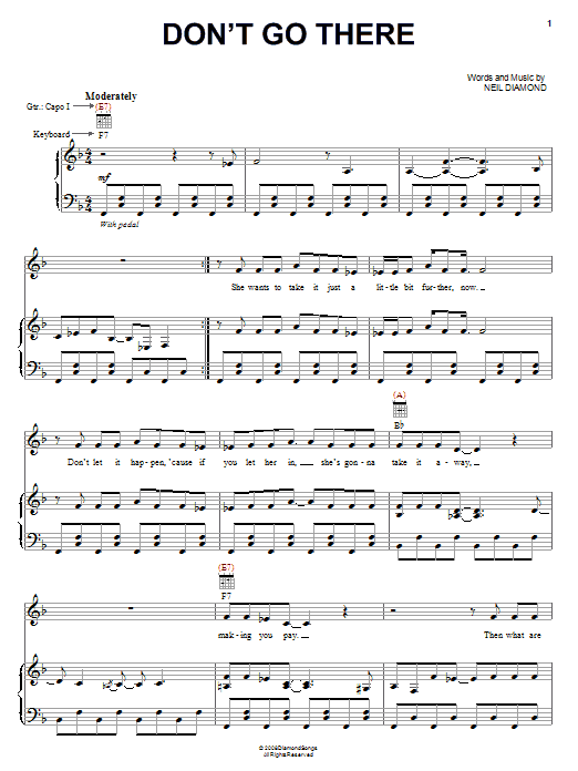 Download Neil Diamond Don't Go There Sheet Music and learn how to play Piano, Vocal & Guitar (Right-Hand Melody) PDF digital score in minutes