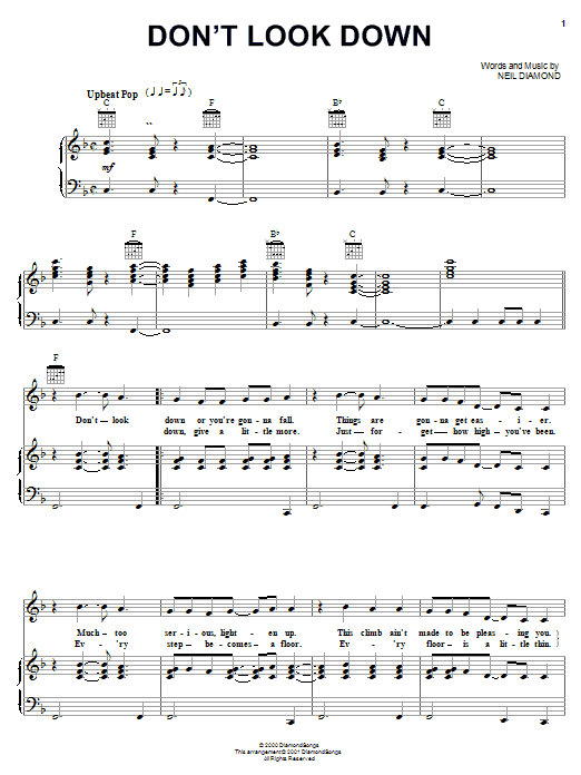 Download Neil Diamond Don't Look Down Sheet Music and learn how to play Piano, Vocal & Guitar (Right-Hand Melody) PDF digital score in minutes