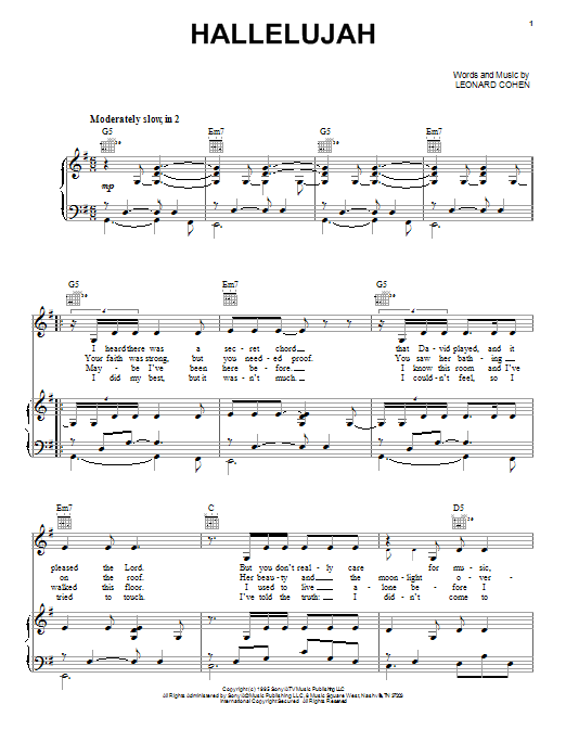 Download Neil Diamond Hallelujah Sheet Music and learn how to play Piano, Vocal & Guitar (Right-Hand Melody) PDF digital score in minutes