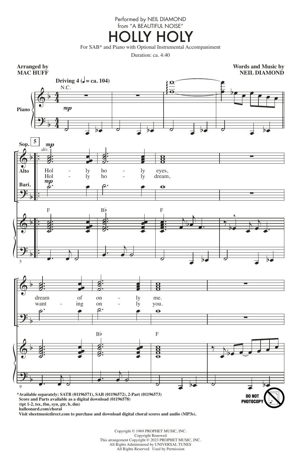Download Neil Diamond Holly Holy (from A Beautiful Noise) (arr. Mac Huff) Sheet Music and learn how to play 2-Part Choir PDF digital score in minutes