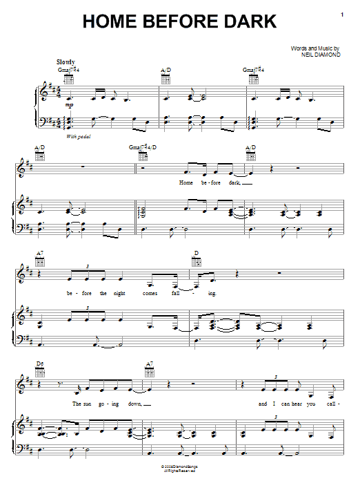 Download Neil Diamond Home Before Dark Sheet Music and learn how to play Piano, Vocal & Guitar (Right-Hand Melody) PDF digital score in minutes