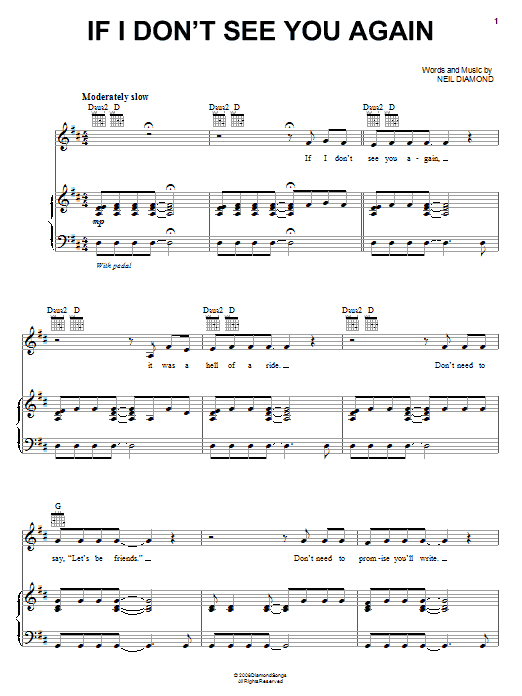 Download Neil Diamond If I Don't See You Again Sheet Music and learn how to play Piano, Vocal & Guitar (Right-Hand Melody) PDF digital score in minutes