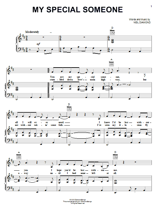 Download Neil Diamond My Special Someone Sheet Music and learn how to play Piano, Vocal & Guitar (Right-Hand Melody) PDF digital score in minutes