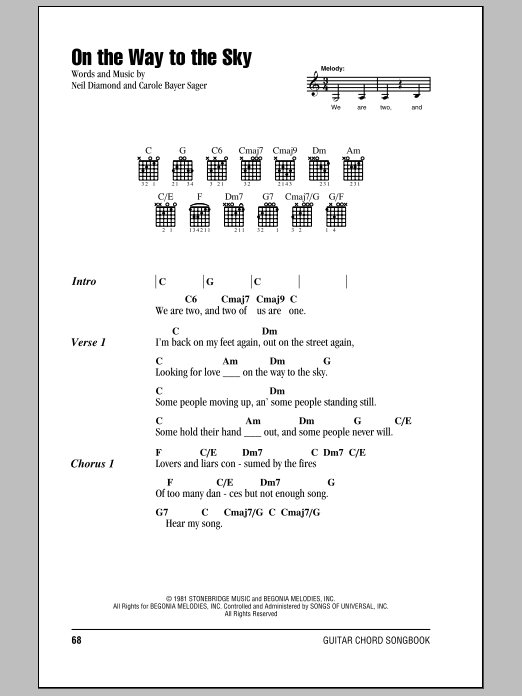 Download Neil Diamond On The Way To The Sky Sheet Music and learn how to play Easy Guitar Tab PDF digital score in minutes