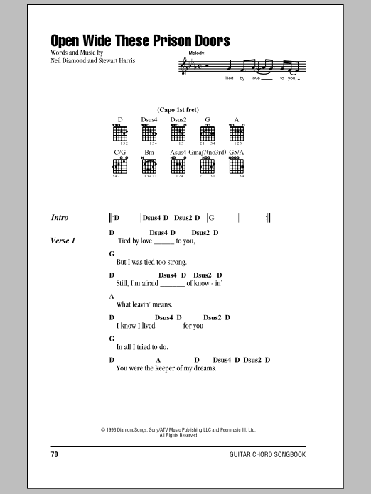 Download Neil Diamond Open Wide These Prison Doors Sheet Music and learn how to play Lyrics & Chords PDF digital score in minutes