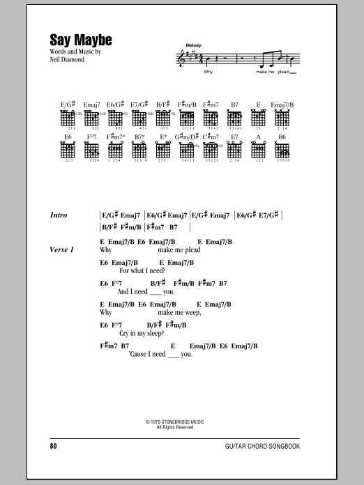 Download Neil Diamond Say Maybe Sheet Music and learn how to play Lyrics & Chords PDF digital score in minutes
