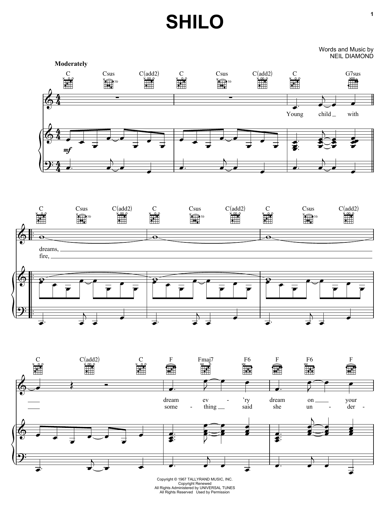 Download Neil Diamond Shilo Sheet Music and learn how to play Lyrics & Chords PDF digital score in minutes