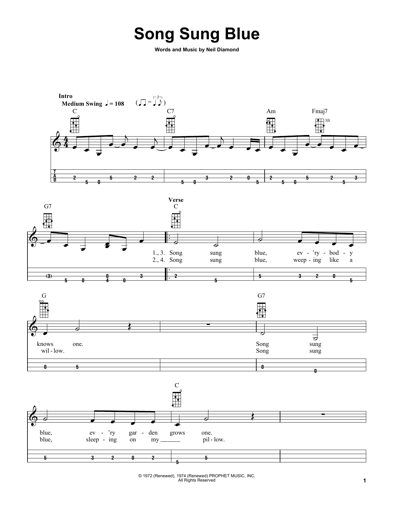 Download Neil Diamond Song Sung Blue (arr. Bobby Westfall) Sheet Music and learn how to play Mandolin PDF digital score in minutes