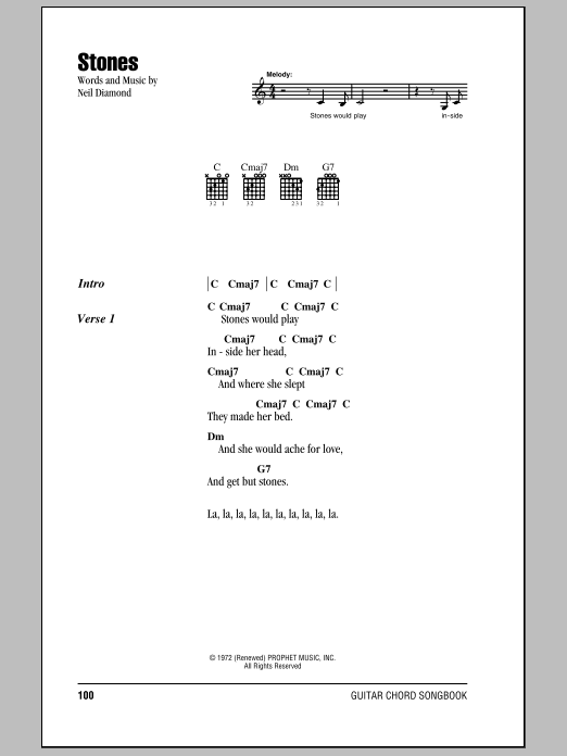 Download Neil Diamond Stones Sheet Music and learn how to play Lyrics & Chords PDF digital score in minutes
