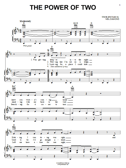 Download Neil Diamond The Power Of Two Sheet Music and learn how to play Piano, Vocal & Guitar (Right-Hand Melody) PDF digital score in minutes