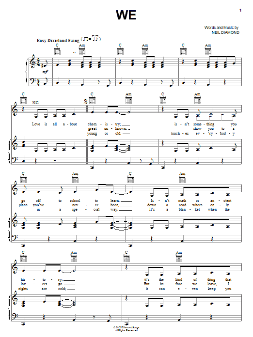 Download Neil Diamond We Sheet Music and learn how to play Piano, Vocal & Guitar (Right-Hand Melody) PDF digital score in minutes