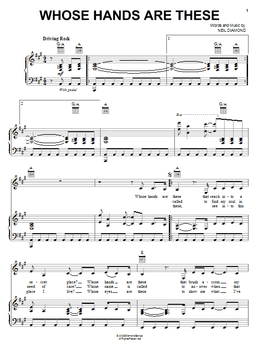 Download Neil Diamond Whose Hands Are These Sheet Music and learn how to play Piano, Vocal & Guitar (Right-Hand Melody) PDF digital score in minutes
