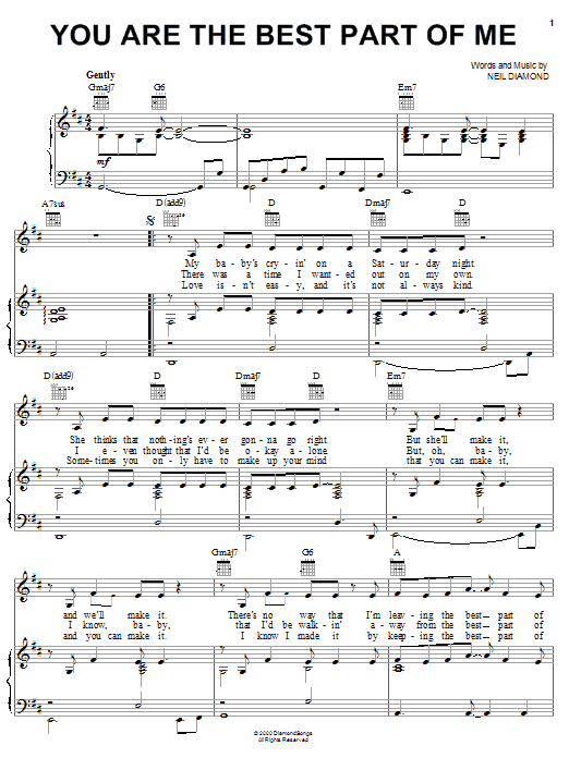 Download Neil Diamond You Are The Best Part Of Me Sheet Music and learn how to play Piano, Vocal & Guitar (Right-Hand Melody) PDF digital score in minutes