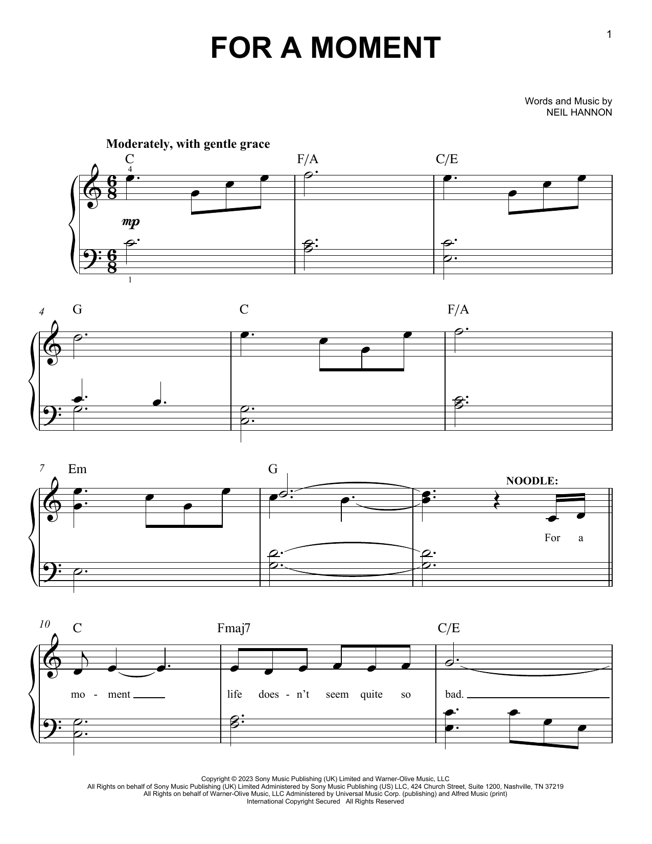 Download Neil Hannon For A Moment (from Wonka) Sheet Music and learn how to play Easy Piano PDF digital score in minutes